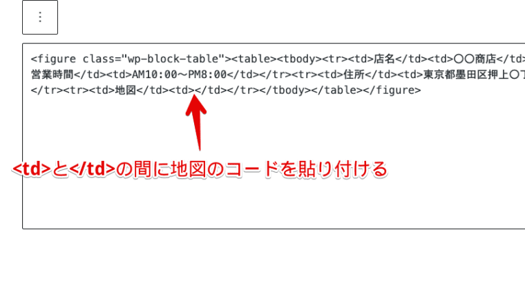 HTML　地図コード貼り付け位置